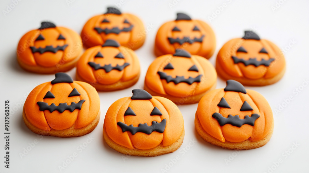 Halloween cookies in the shape of pumpkins on a white background Halloween cookies in the shape of pumpkins on a white background