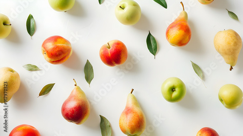 Neatly Arranged Fresh Fruits on Minimalist White Background