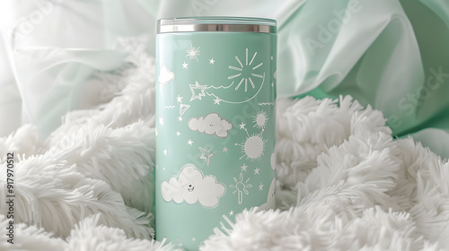 Pastel Green Yeti Tumbler with Whimsical Cloud and Star Patterns