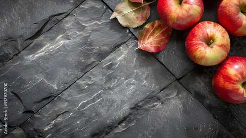 Red Apples on Rustic Wooden Table Autumn Harvest Flat Lay