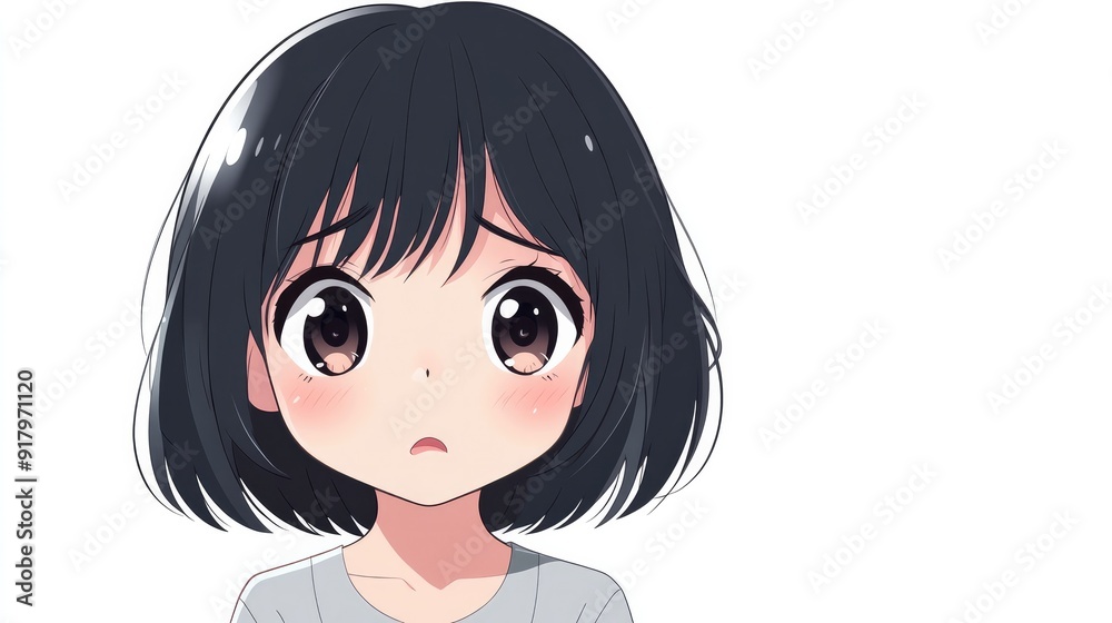 Cartoon anime character feeling embarrassed with a shy smile and a blushing face, isolated on a clean white background Cartoon anime character feeling embarrassed with a shy smile and a blushing face, isolated on a clean white background