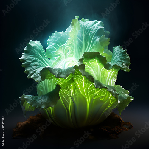 Beautiful 3D illustration of a green vegetable, cabbage. Generative AI