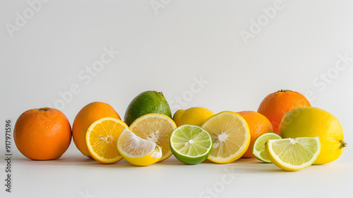Vibrant Citrus Fruits on White Background   Fresh Assortment of Oranges Lemons and Limes