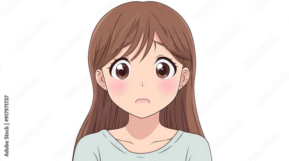 Cartoon anime character feeling shy with blushing cheeks and an averted gaze, isolated on a white background Cartoon anime character feeling shy with blushing cheeks and an averted gaze, isolated on a white background
