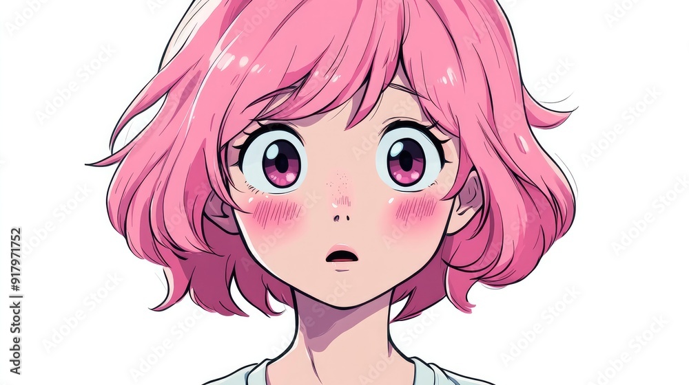 Cartoon anime character feeling shy with blushing cheeks and an averted gaze, isolated on a white background Cartoon anime character feeling shy with blushing cheeks and an averted gaze, isolated on a white background