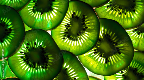 Vibrant Kiwi Slices Against Neon Light Background for Energetic Advertisements