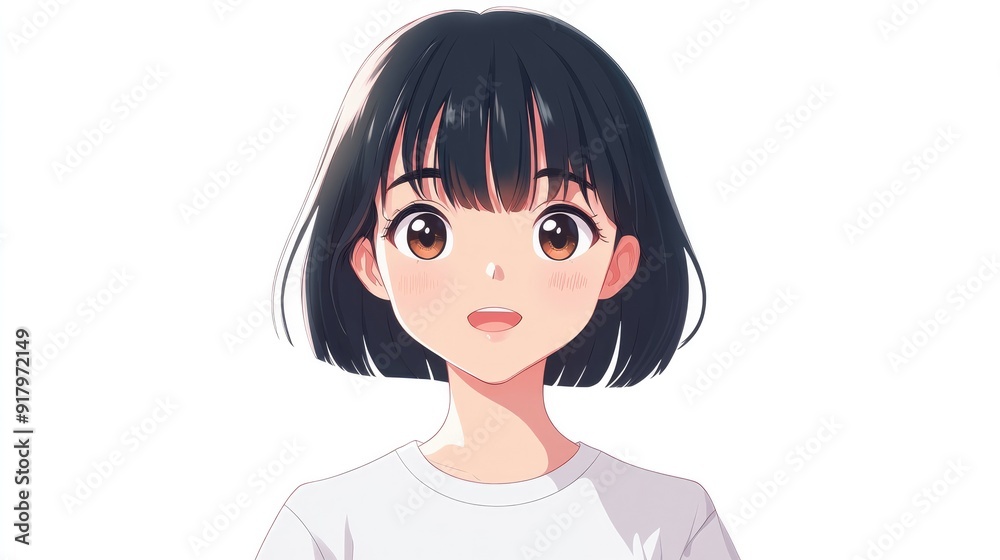 Cute anime character expressing curiosity with a tilted head and inquisitive eyes, isolated on a white background Cute anime character expressing curiosity with a tilted head and inquisitive eyes, isolated on a white background