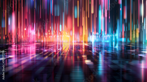 Vibrant Neon Lights and Blurred Motion in a Futuristic Urban Landscape