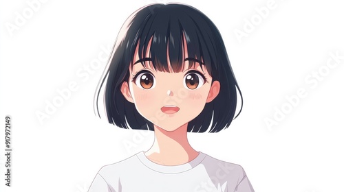 Cute anime character expressing curiosity with a tilted head and inquisitive eyes, isolated on a white background