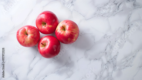 Vibrant Red Apples on Sleek White Marble Surface for Healthy Lifestyle Advertisements