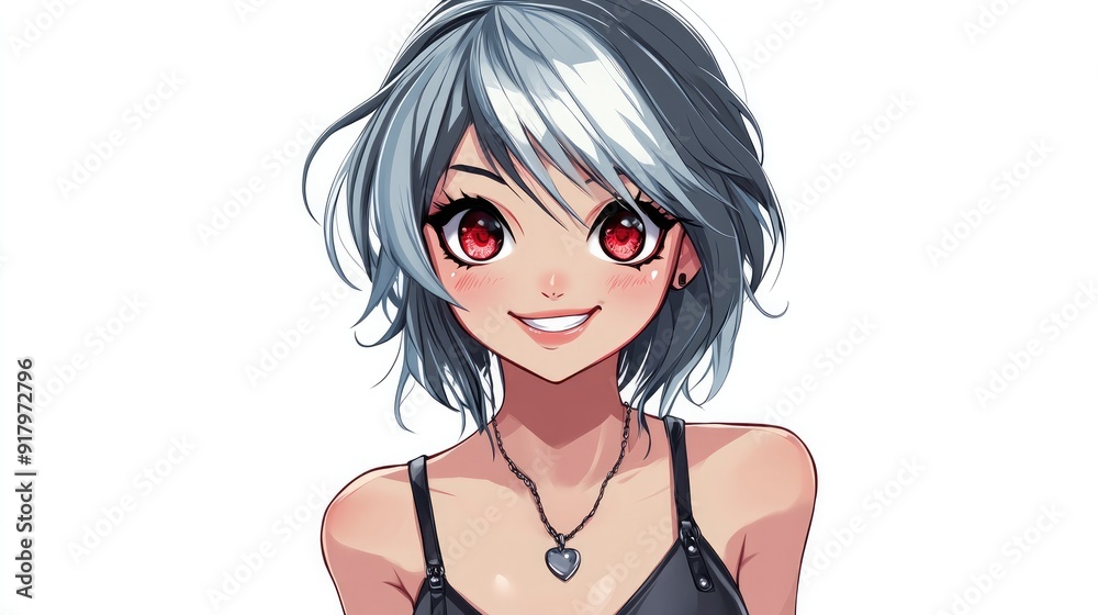Cute anime character expressing mischief with a playful grin and twinkling eyes, isolated on a white background Cute anime character expressing mischief with a playful grin and twinkling eyes, isolated on a white background