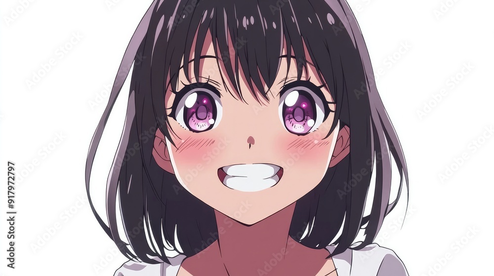 Cute anime character expressing mischief with a playful grin and twinkling eyes, isolated on a white background Cute anime character expressing mischief with a playful grin and twinkling eyes, isolated on a white background