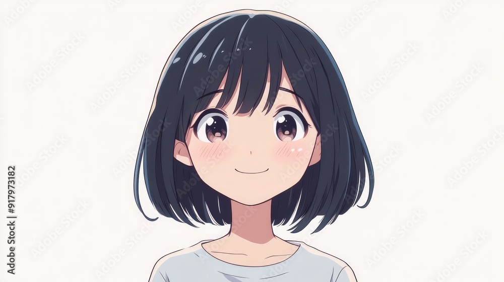 Cute anime character expressing shyness with blushing cheeks and a shy smile, isolated on a white background Cute anime character expressing shyness with blushing cheeks and a shy smile, isolated on a white background