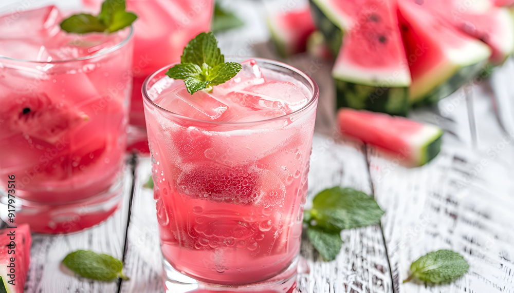 Watermelon drink in glasses with slices of watermelon Watermelon drink in glasses with slices of watermelon