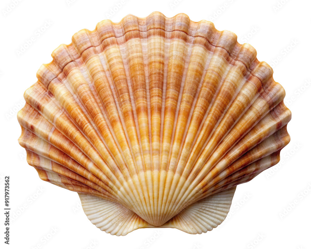 Close up of a scallop seashell with beautiful radiating patterns and a mix of warm colors, highlighting the natural design. Isolated on transparent background, png. Close up of a scallop seashell with beautiful radiating patterns and a mix of warm colors, highlighting the natural design. Isolated on transparent background, png.