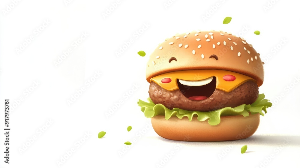 Adorable cartoon burger with a joyful smile, isolated on a clean white background Adorable cartoon burger with a joyful smile, isolated on a clean white background