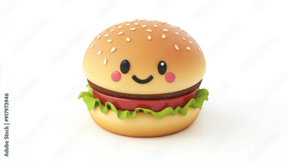 Adorable cartoon burger with a smiling face, isolated on a clean white background Adorable cartoon burger with a smiling face, isolated on a clean white background