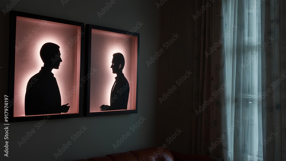Backlit Silhouette Profiles - Interactive Art with Pink Hue for Modern Interiors Backlit Silhouette Profiles - Interactive Art with Pink Hue for Modern Interiors