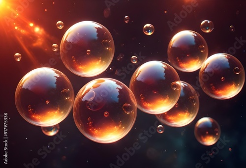 Bubbles floating on a black background with the words bubbles on the bottom