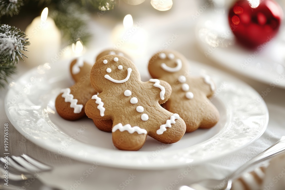 Christmas Gingerbread Cookies on a Festive Table Setting, Perfect for Holiday Celebrations Generative AI Christmas Gingerbread Cookies on a Festive Table Setting, Perfect for Holiday Celebrations Generative AI