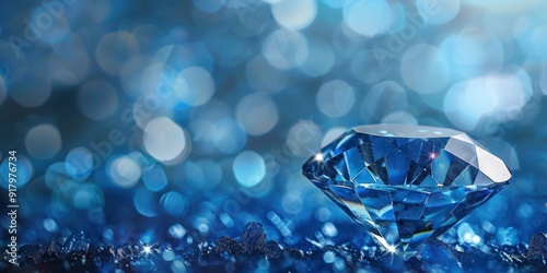 blue diamond bokeh glitter background copy space