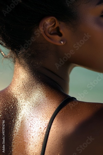 Wallpaper Mural Woman Applying Sunscreen on Her Shoulder Outdoors Generative AI Torontodigital.ca