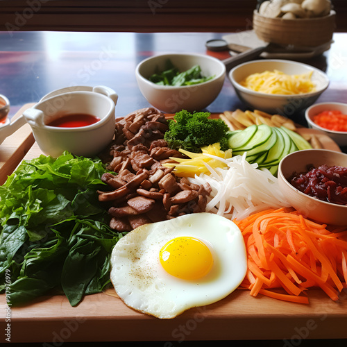 Chop vegetables into beautiful pieces, seasonings are beautifully arranged and ready to cook. Generative AI