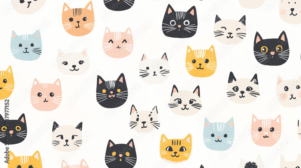 seamless pattern with cats, set of cats, faces of various cat species, seamless pattern made up of cat face seamless pattern with cats, set of cats, faces of various cat species, seamless pattern made up of cat face