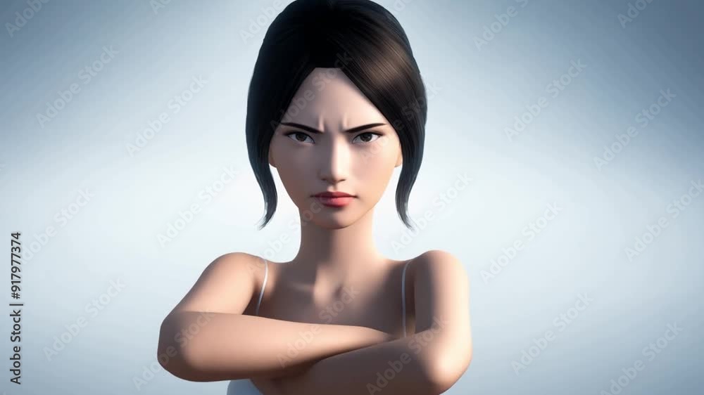 Animation of a woman with her arms crossed and a sullen face Animation of a woman with her arms crossed and a sullen face