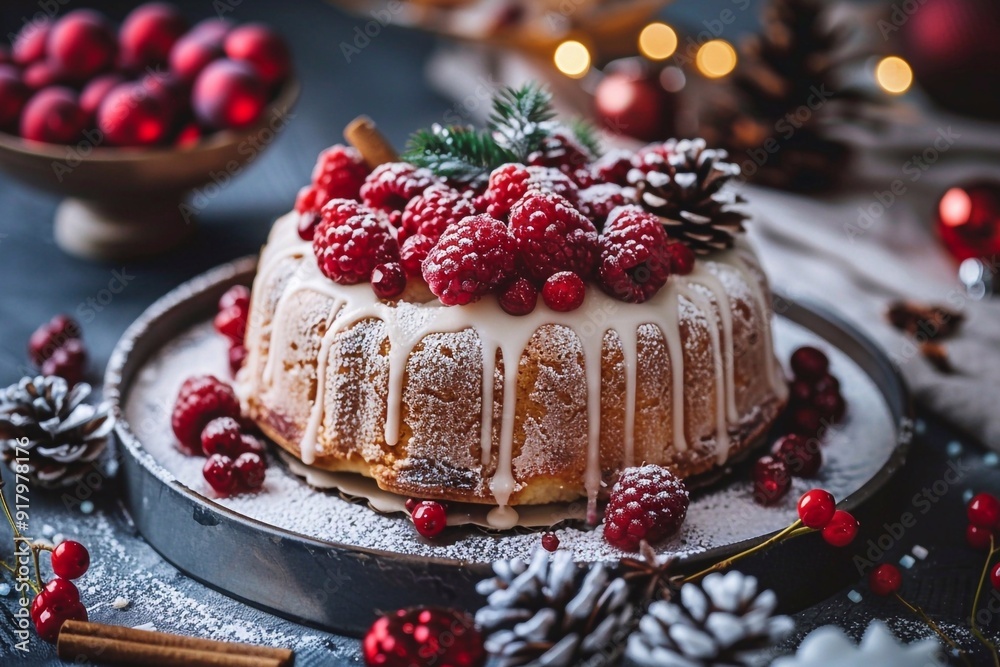 A classic Christmas cake or cupcake, adorned with festive decorations and traditional holiday flavors. The rich, moist cake or cupcake is beautifully decorated with seasonal icing, sprinkles, and edib A classic Christmas cake or cupcake, adorned with festive decorations and traditional holiday flavors. The rich, moist cake or cupcake is beautifully decorated with seasonal icing, sprinkles, and edib