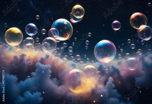 Bubbles floating on a black background with the words bubbles on the bottom