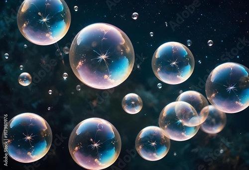 Bubbles floating on a black background with the words bubbles on the bottom