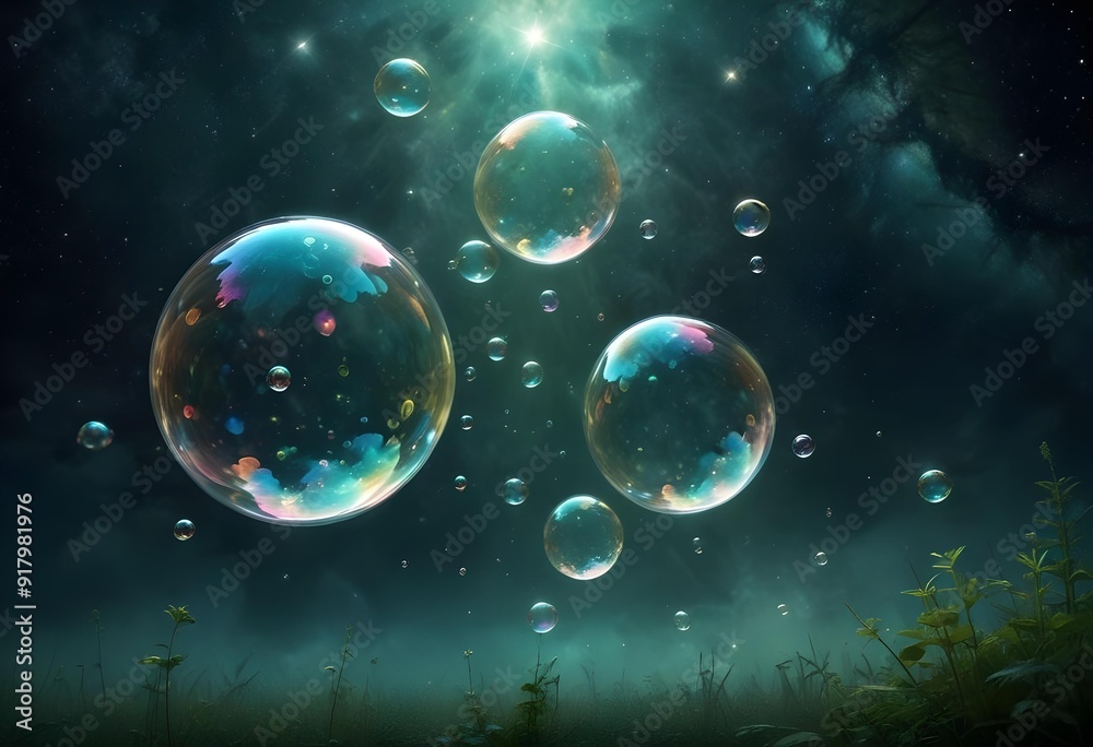 Bubbles floating on a black background with the words bubbles on the bottom