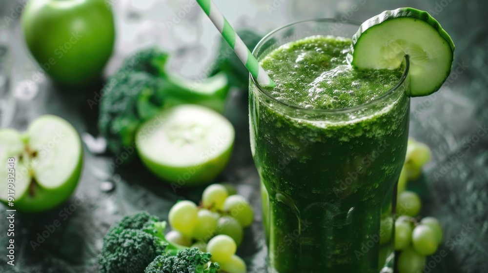 Fototapeta premium Healthy detox smoothie with cucumber broccoli green
