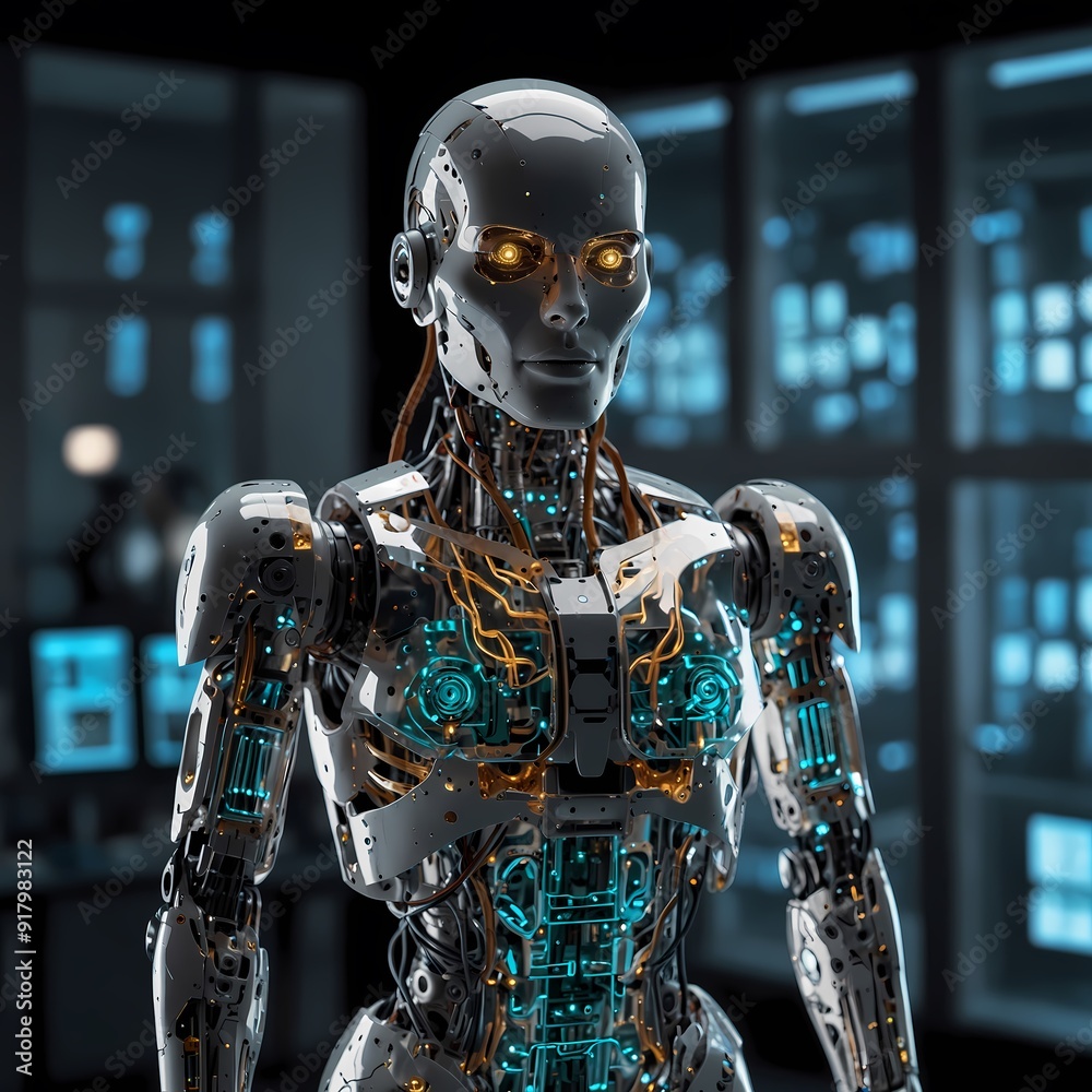 Futuristic Robot Transparent Panels and Advanced Controls. Generative AI Futuristic Robot Transparent Panels and Advanced Controls. Generative AI