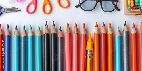 School and office supplies,High angle view of colored pencils with shavings on white background14
 photo