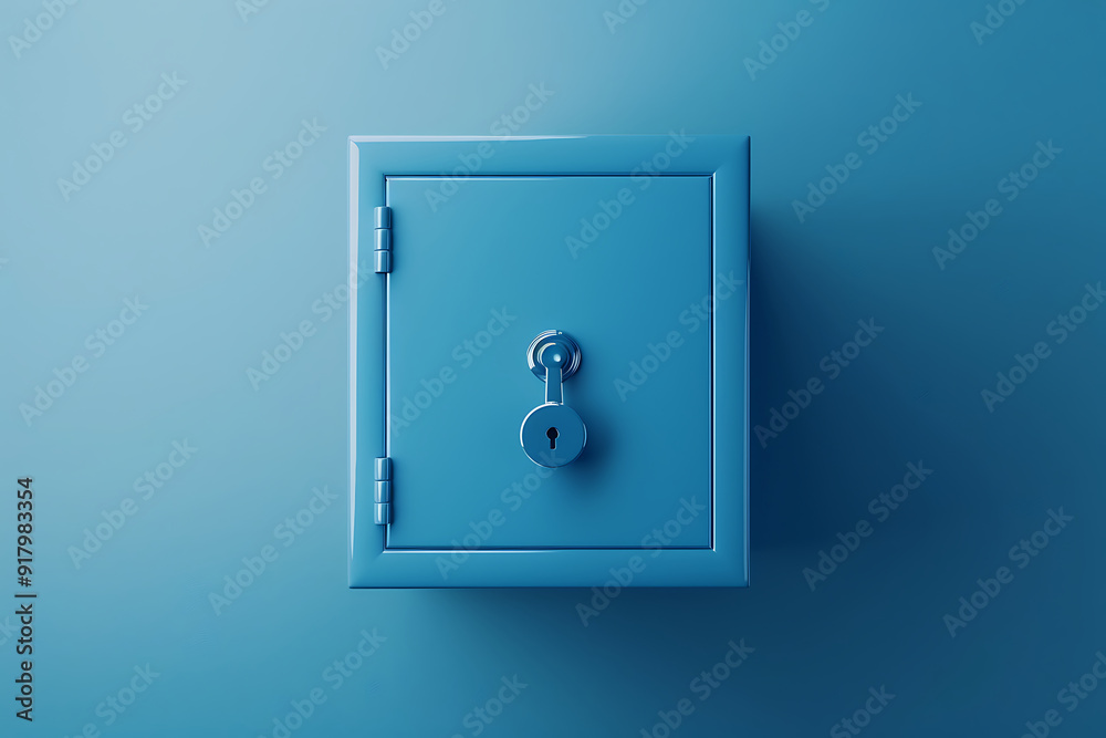 Steel bank safe on blue background, 3D illustration, rendering. Steel bank safe on blue background, 3D illustration, rendering.