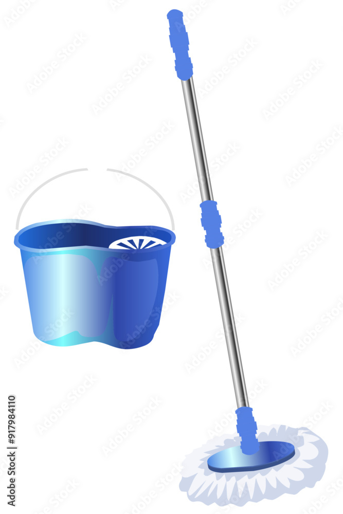 Mop and Bucket Vector Illustrations Mop and Bucket Vector Illustrations