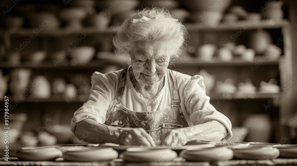 Elderly potter at work - generative ai Elderly potter at work - generative ai