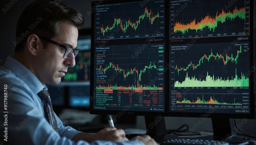 photo of a man watching the stock market movement made by AI generative photo of a man watching the stock market movement made by AI generative