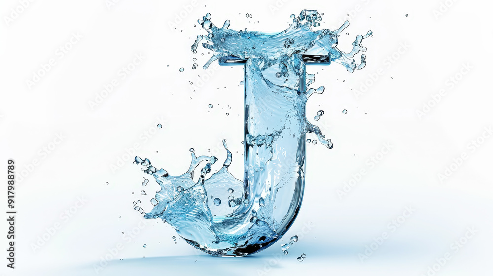 Capital letter J made of blue water splashes or ice on light background. Scrapbook activity. Generative AI Capital letter J made of blue water splashes or ice on light background. Scrapbook activity. Generative AI