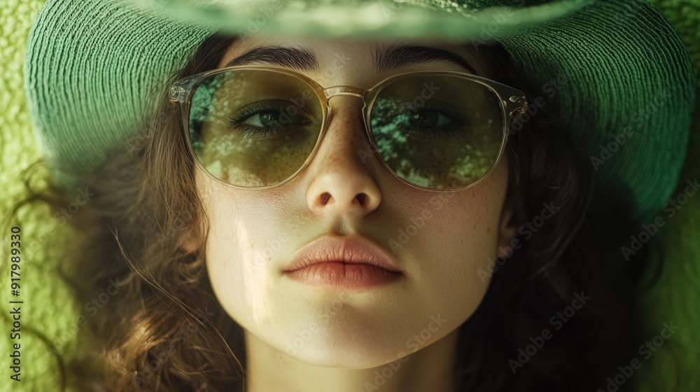 Woman with green hat and sunglasses