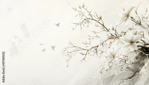 Ethereal Floral Fusion: Sophisticated Artistic Nature-Inspired Illustration with Organic Forms and Intricate Patterns. Delicate Pastel Hues Showcase Ethereal Floral Elements and Complex Botanical Text