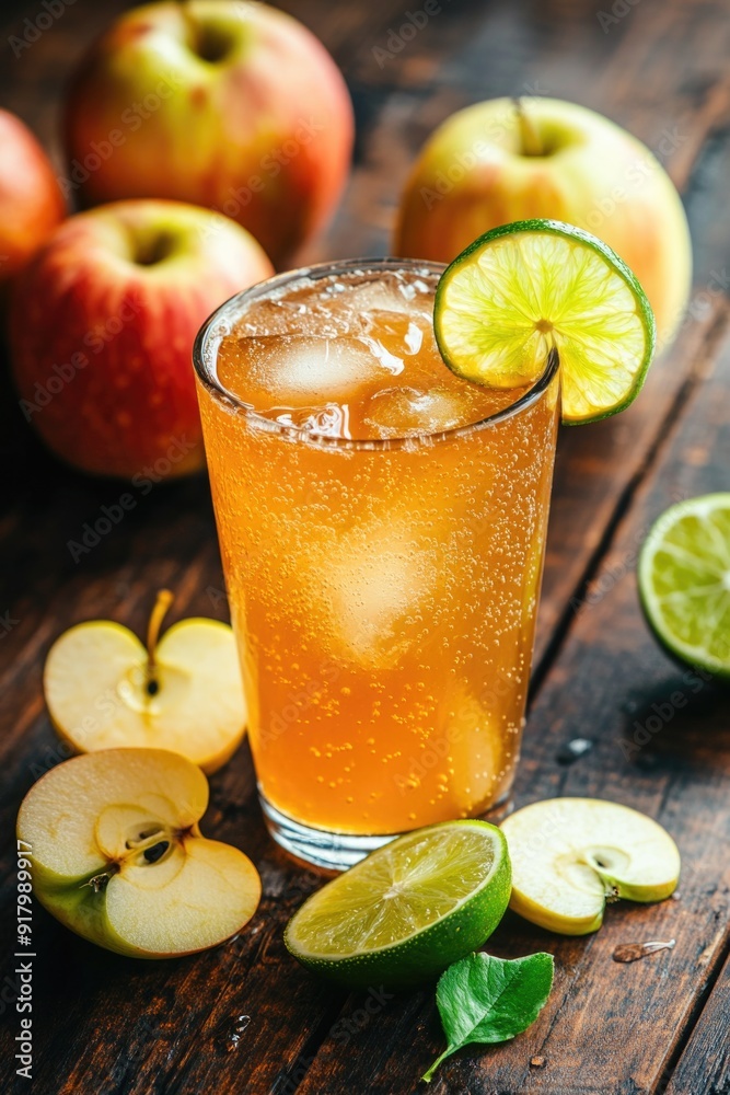 Glass with Drink and Apples Glass with Drink and Apples