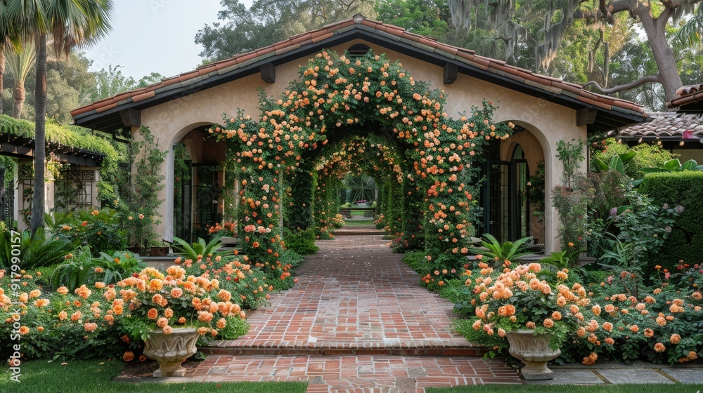 Elegant spring wedding ceremony surrounded by lush green plants and floral decor Elegant spring wedding ceremony surrounded by lush green plants and floral decor