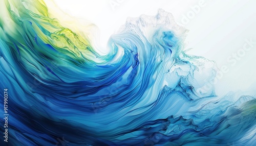 Vibrant Blue Ocean Waves With Swirls of Green and Yellow Hues During a Calm Day