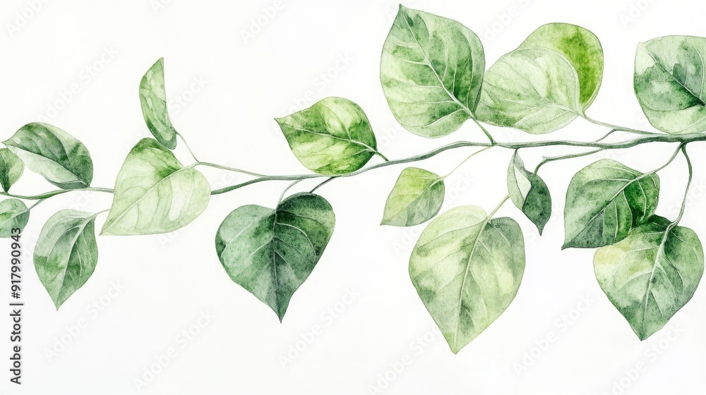 Watercolor Plant with Green Leaves Watercolor Plant with Green Leaves
