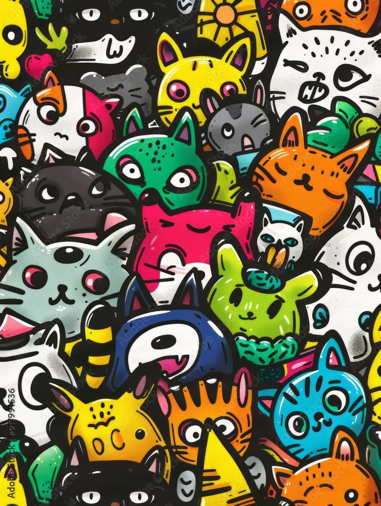 Fototapeta premium Doodle Art Illustration for Merchandise Clothing, Fashion Textile, Sport Apparel and Clothes Design Printing, Street Art Graffiti Pattern, Colorful Streetwear Design Bundle.