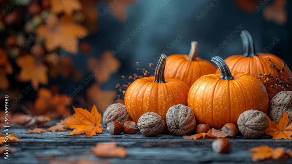 Autumn harvest with pumpkins and nuts - generative ai Autumn harvest with pumpkins and nuts - generative ai