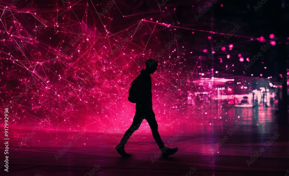 The Dawn of Neural Networks: A Silhouette Strolls Through the Conceptual AI Landscape of OpenAI, GPT, and BERT, Illuminated in High-Tech Pink Glow. The Dawn of Neural Networks: A Silhouette Strolls Through the Conceptual AI Landscape of OpenAI, GPT, and BERT, Illuminated in High-Tech Pink Glow.